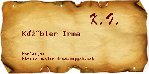Kübler Irma névjegykártya